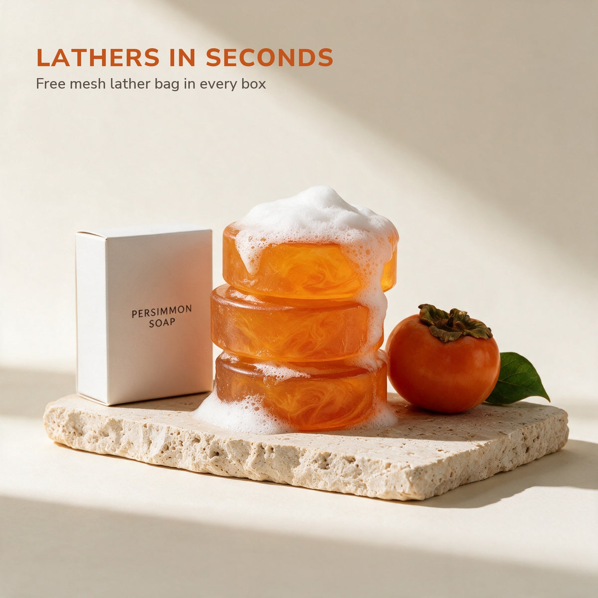 Gosho bars lathering in seconds, with the box and free mesh lather bag
