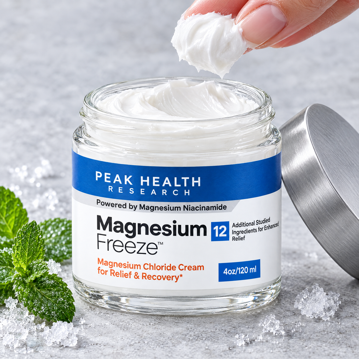 Magnesium Freeze open jar showing the cooling cream texture